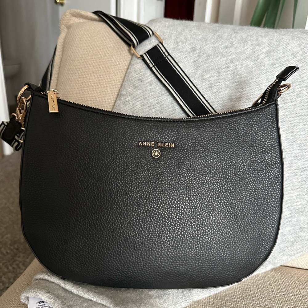 Anne Klein Black Crossbody Bag with Gold-Tone Hardware